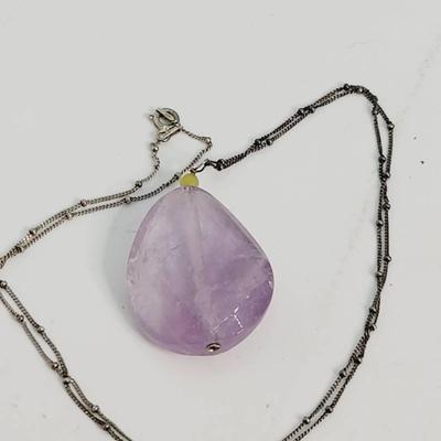 Large Amethyst Teardrop Sterling Pendant Necklace 