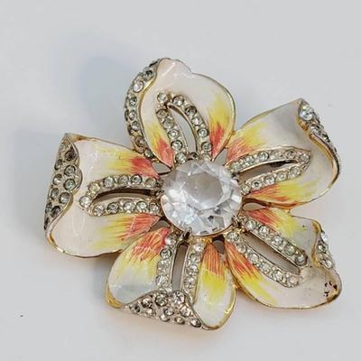 Rare Coro Craft Sterling Hibiscus Flower Pin Hawaii Chic 1940s