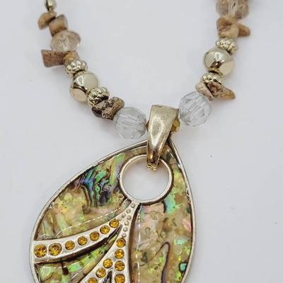 Abalone Slice Rhinestone And Jasper Tear Drop Necklace Kenneth Cole