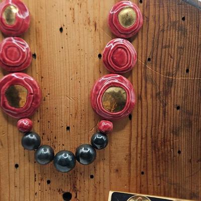 Retro 80s Necklace Large Glass Floral Beads and Coordinating Earrings