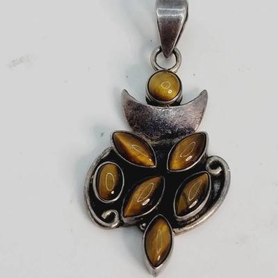 Luminous Tiger's Eye and Sterling Silver 925 Pendant 