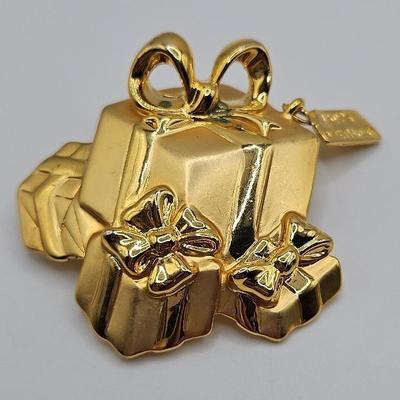 Happy Birthday Gold Tone Brooch