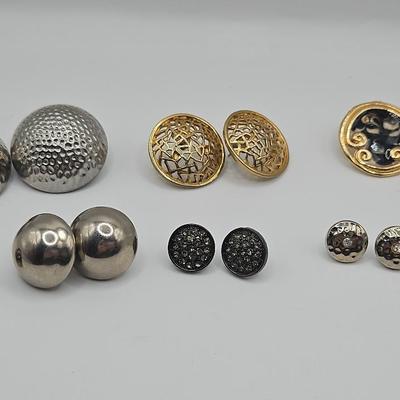 Retro Button Earrings Lot Silver And Gold Tone 7 Pair