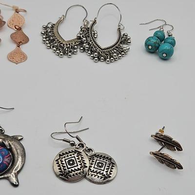 Bohemian Statement Earring Lot Silver Tone Dangle Turtles Dolphins