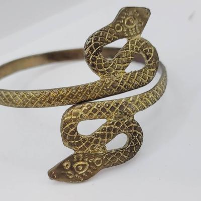 Brass Egyptian Double Snake Adjustable Arm Cuff Bracelet 