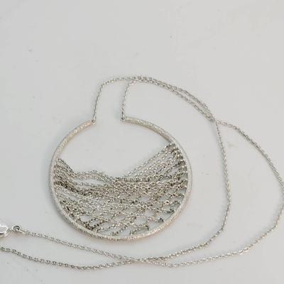 Silver Plate Basket Weave Chain Crescent Necklace 