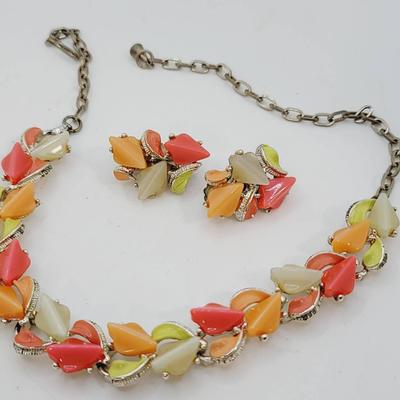 Colorful Thermoset and Enamel Necklace and Earrings Set