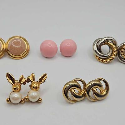 Retro Feminine Earrings Lot Silver Tone Gold Tone Pink Avon Vintage Bunnies