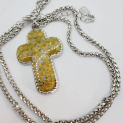Yellow Millifiori Style Resin Vross Pendant Necklace 