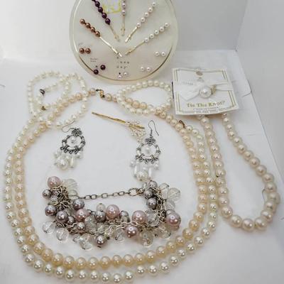 Wedding Ready Faux Pearl Necklace Earrings Hair Pins Bracelets