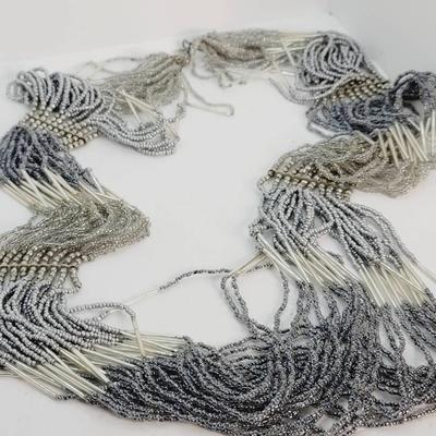 Beautiful Gray and Silver Tone Liquid Bead Necklace 