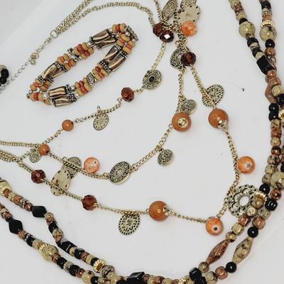 Earthy Brown Orange Gold Tone Vacation Jewelry Beach Ready
