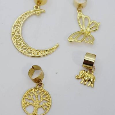Boho New Age Ear Cuff Earrings Set 
Crescent Moon, Tree of Life, and Elephant