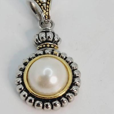 Gold and Silver Tone Versatile Slide Pendant Enhancer with Faux Pearl