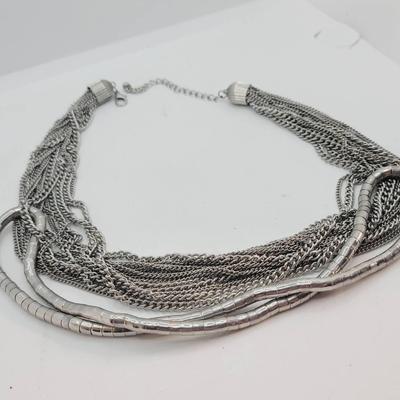 Silver Tone Serpentine Layered Chain Necklace 