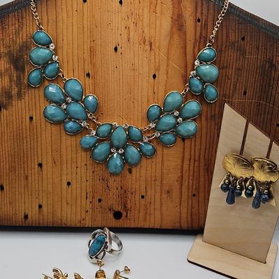 Gold Tone Silver Tone and Blue Costume Jewelry Lot