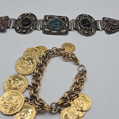 Silver and Gold Tone Bohemian Costume Bracelets 2 Pc