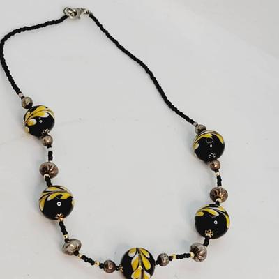 Black And Yellow Art Glass Necklace