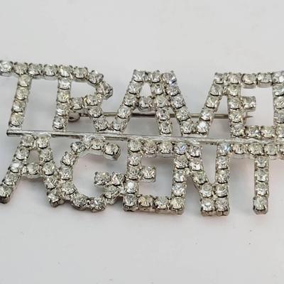 Rhinestone Custom Travel Agent Pin Vintage 