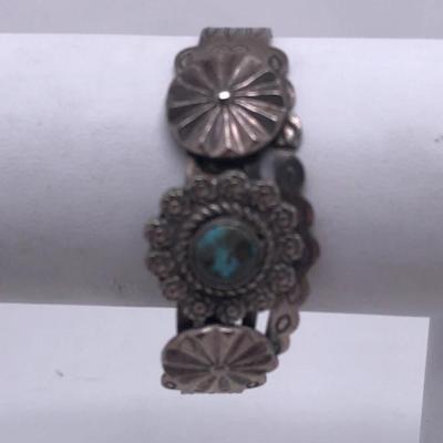 Native American Style Sterling Silver Turquoise Cuff Bracelet Needs Minor Repair 