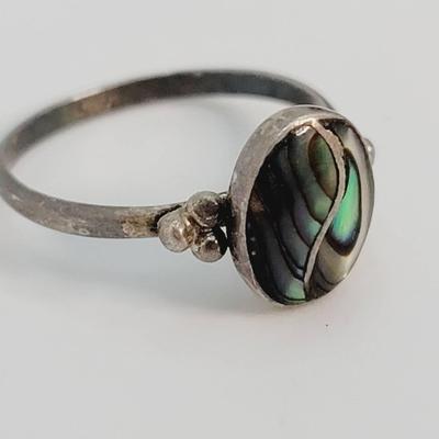 Abalone Inlay Sterling Yin Yang Style Swirl Ring Size 5.5
