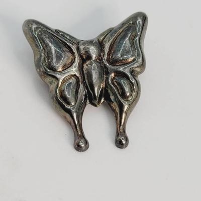 Puffy Sterling Butterfly Pin Brooch Vintage 