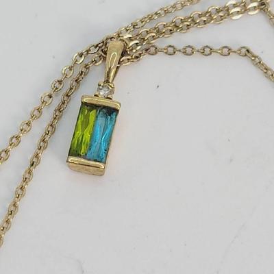 Avon Blue Green Crystal Pendant Necklace Gold Tone