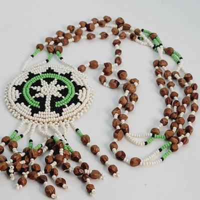 Natural and Glass Seed Bead Handmade Necklace Vintage