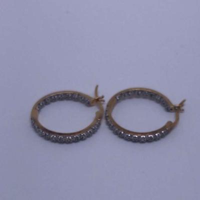 RSE Gold Over Sterling Silver Diamond Hoop Earrings 