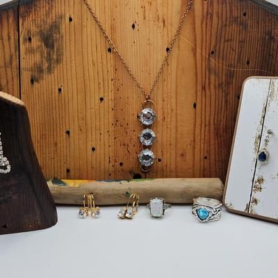 Sparkly Rhinestones And CZ Lot Necklace Earrings And Rings