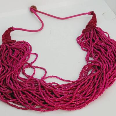 Pink Seed Bead Liquid Style Color Pop Necklace 