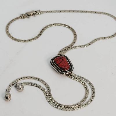 Goldette Bolo Necklace Red Faux Marble Detail Vintage