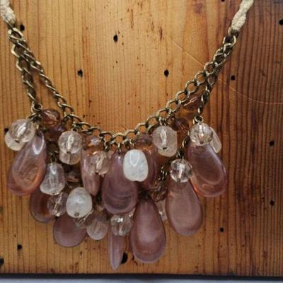 Statement Bib Necklace With Mauve And Clear Stones