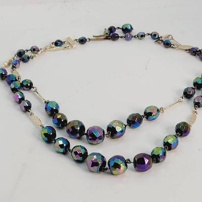 W Germany Faceted Glass Bead Necklace 2 Strand Vintage