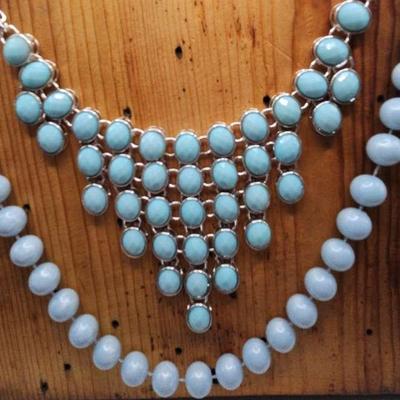 Bib Necklace and Gumball Beads Light Turquoise Color