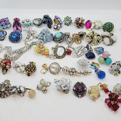 Mixed Designers 50pc Single Earrings Lot Many Rhinestone 
