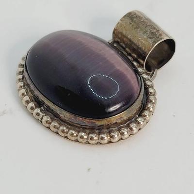 Sterling Slide Pendant Purple Cats Eye Signed BD 925