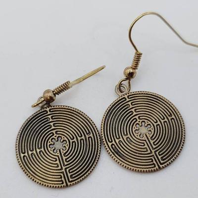 Gold Tone Medieval Labyrinth Earrings 