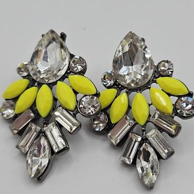 Neon and Rhinestone Festival Earrings with Bonus Hoops