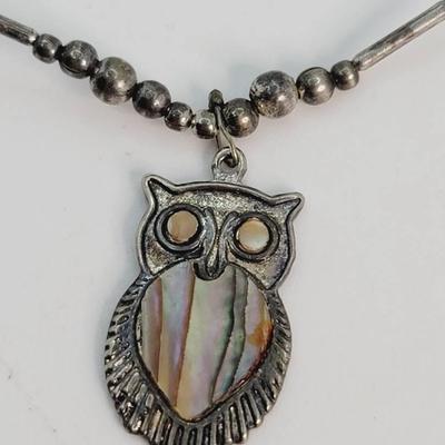 Abalone Inlay Southwest Style Owl Necklace Vintage