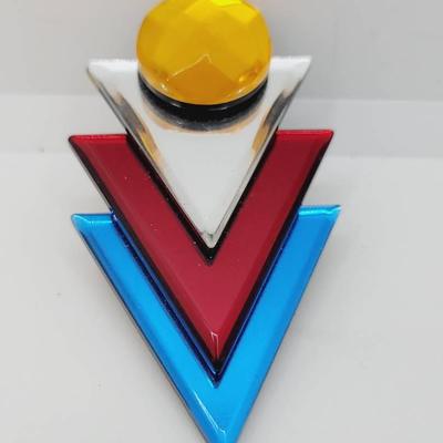 Rhinestone and Faceted Mirror 3D Layers Geometric Brooch Pin
