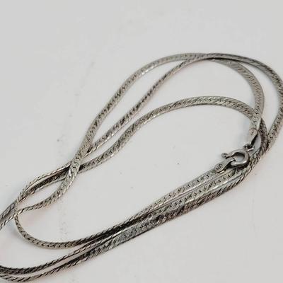 Tooled Sterling Flat Chain Necklace Sterling Silver Italy 