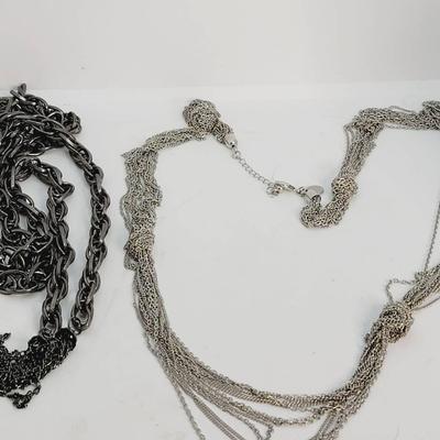 Chain Drape and Tassel Long Necklace Or XS Belt 2pc 