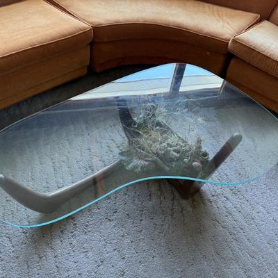 Sale Photo Thumbnail #41: Vintage sculpted walnut glass top coffee table 
