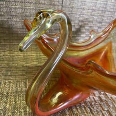 Vintage glass hand blown swan dish