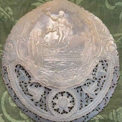 Antique hand carved mop shell jerusalem