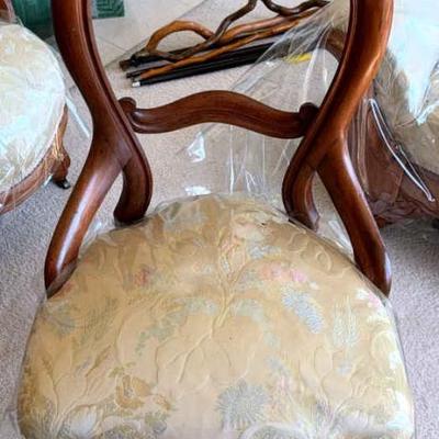 Pair of upholstered balloon back chairs