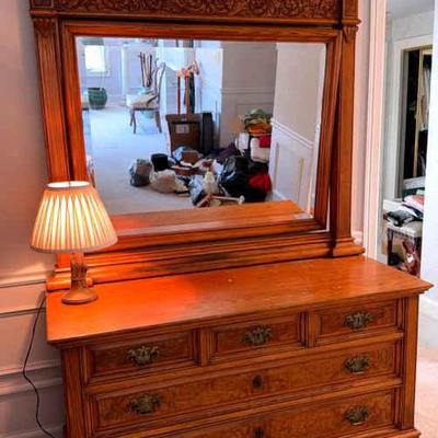Antique wood dresser with mirror