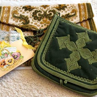 Fabric purses and a tiny handkerchief