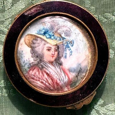 Dennery signed miniature portrait trinket box